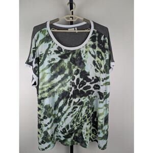 Logo Lori Goldstein Boxy Tunic Top Green Gray Animal Shimmer Print